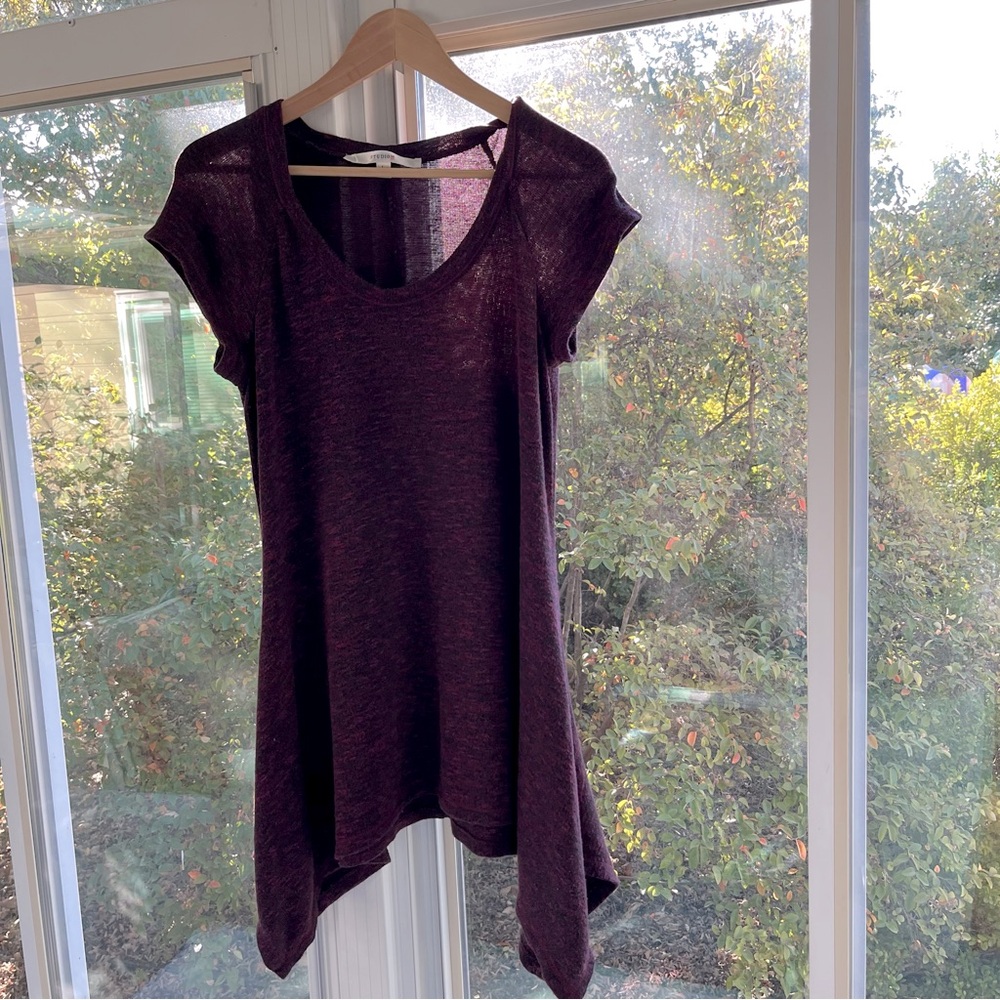STUDIO M Cap Sleeve Knit Tunic Sweater, Maroon and Black, L